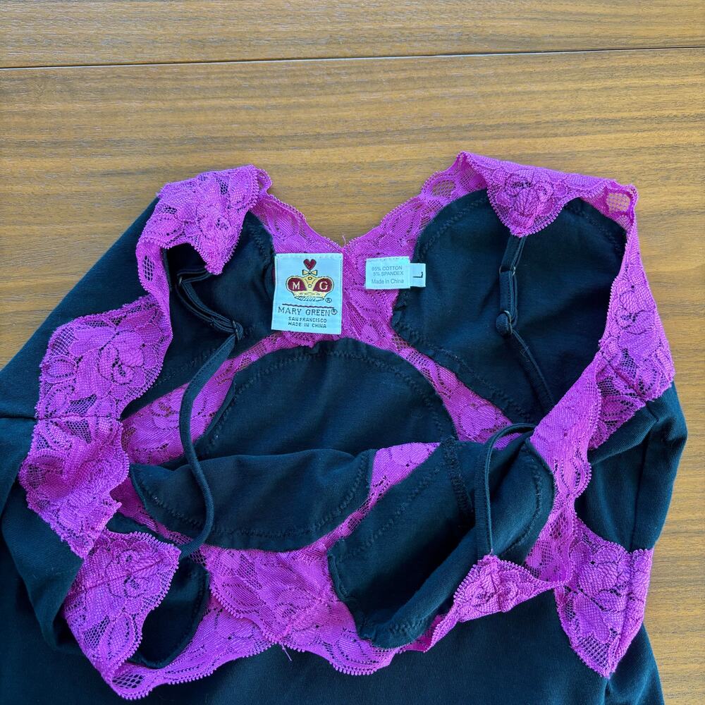 90s Vintage Mary Green San Francisco Pink Lace Trim Cami Tank Top Size Large - Picture 4 of 7